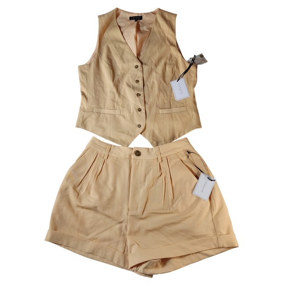 1.STATE Pants - 1.STATE Wonderland Vest and Shorts Set Peach Cream Size 4 2pc Waistcoat Co-ord
